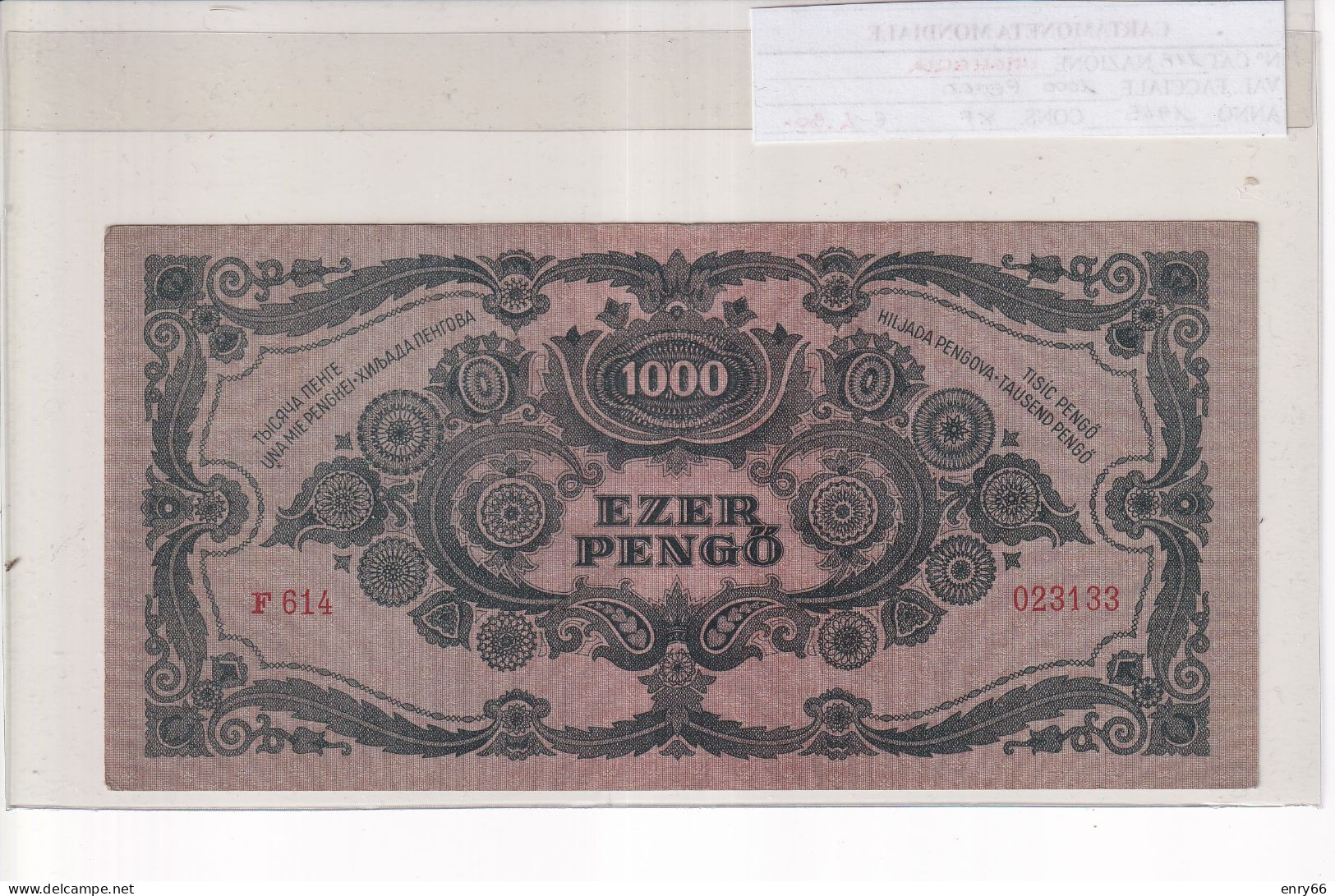 UNGHERIA  1000 PENGO 1945  P. 118 - Hongarije