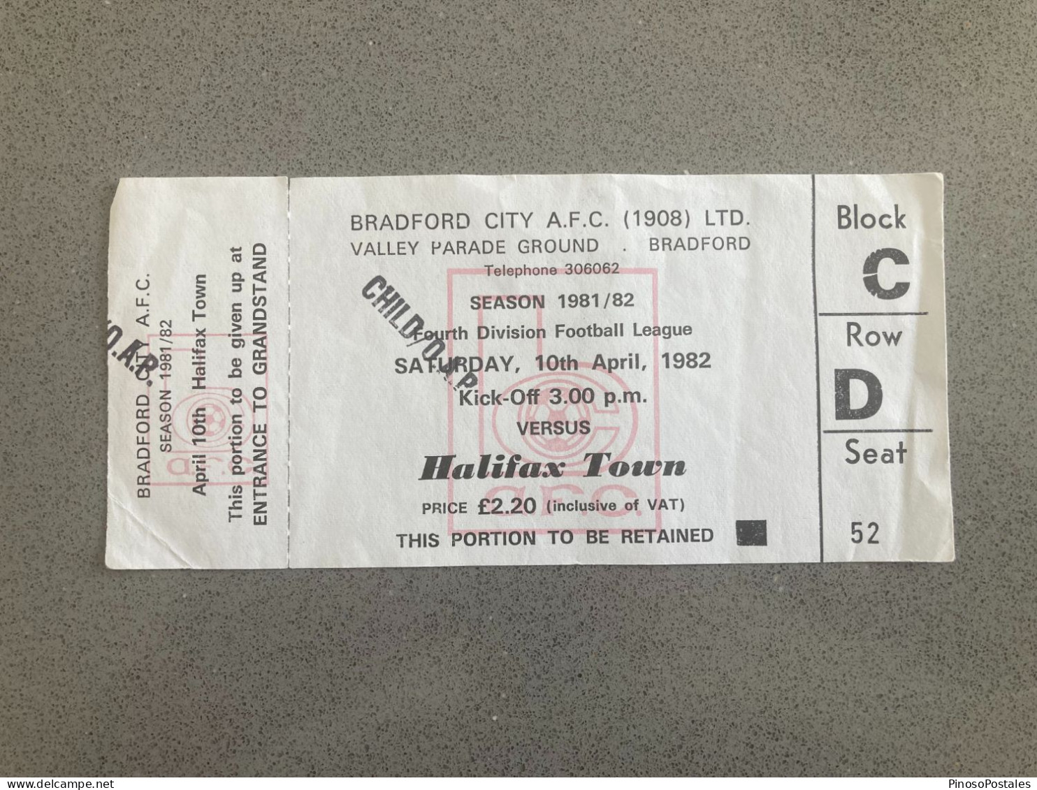 Bradford City V Halifax Town 1981-82 Match Ticket - Tickets & Toegangskaarten