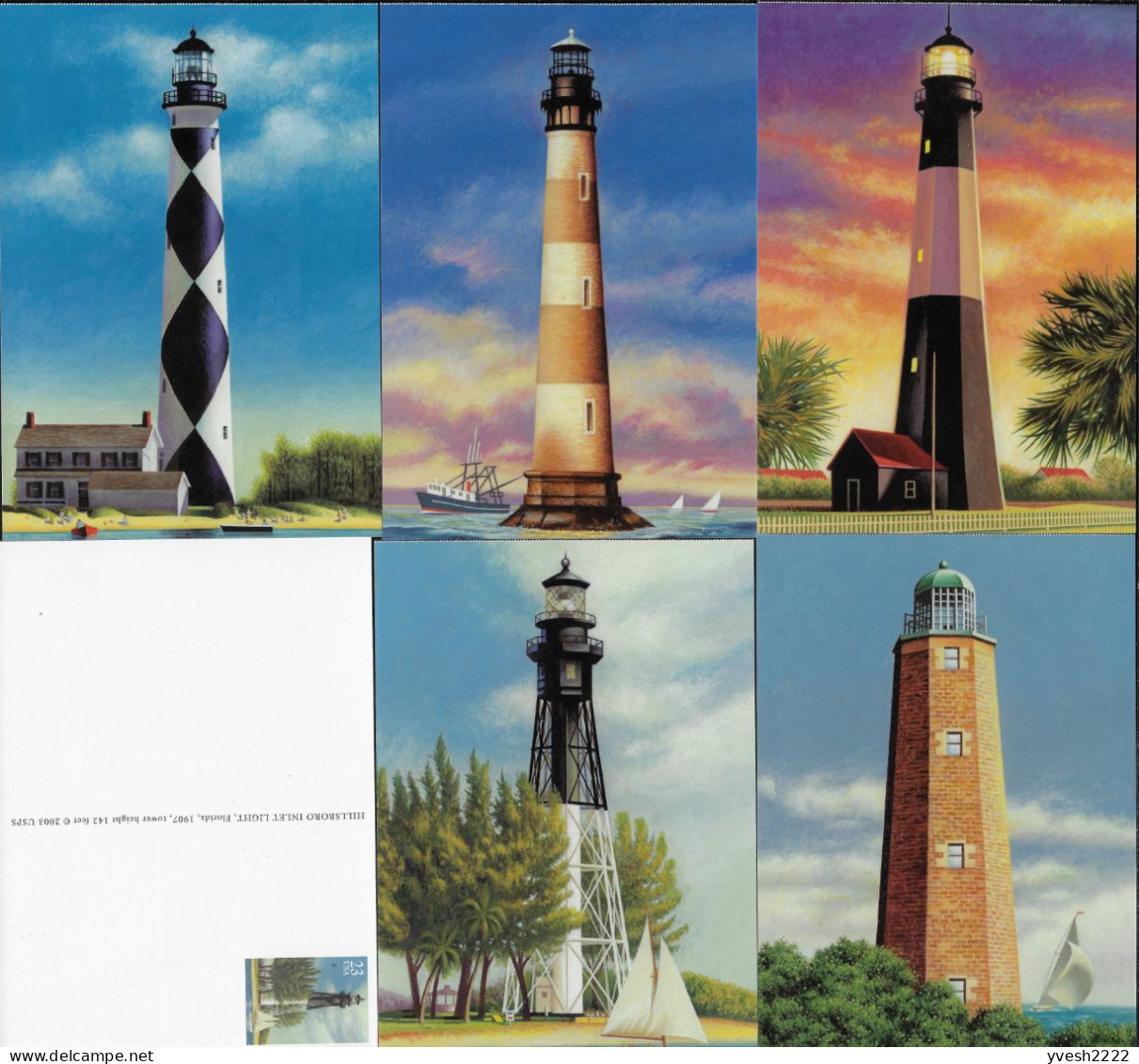 États-Unis USA 2003 Y&T 3479 à 3483. 5 Entiers Postaux à 23 Cents. Phares Du Sud-Ouest - Lighthouses