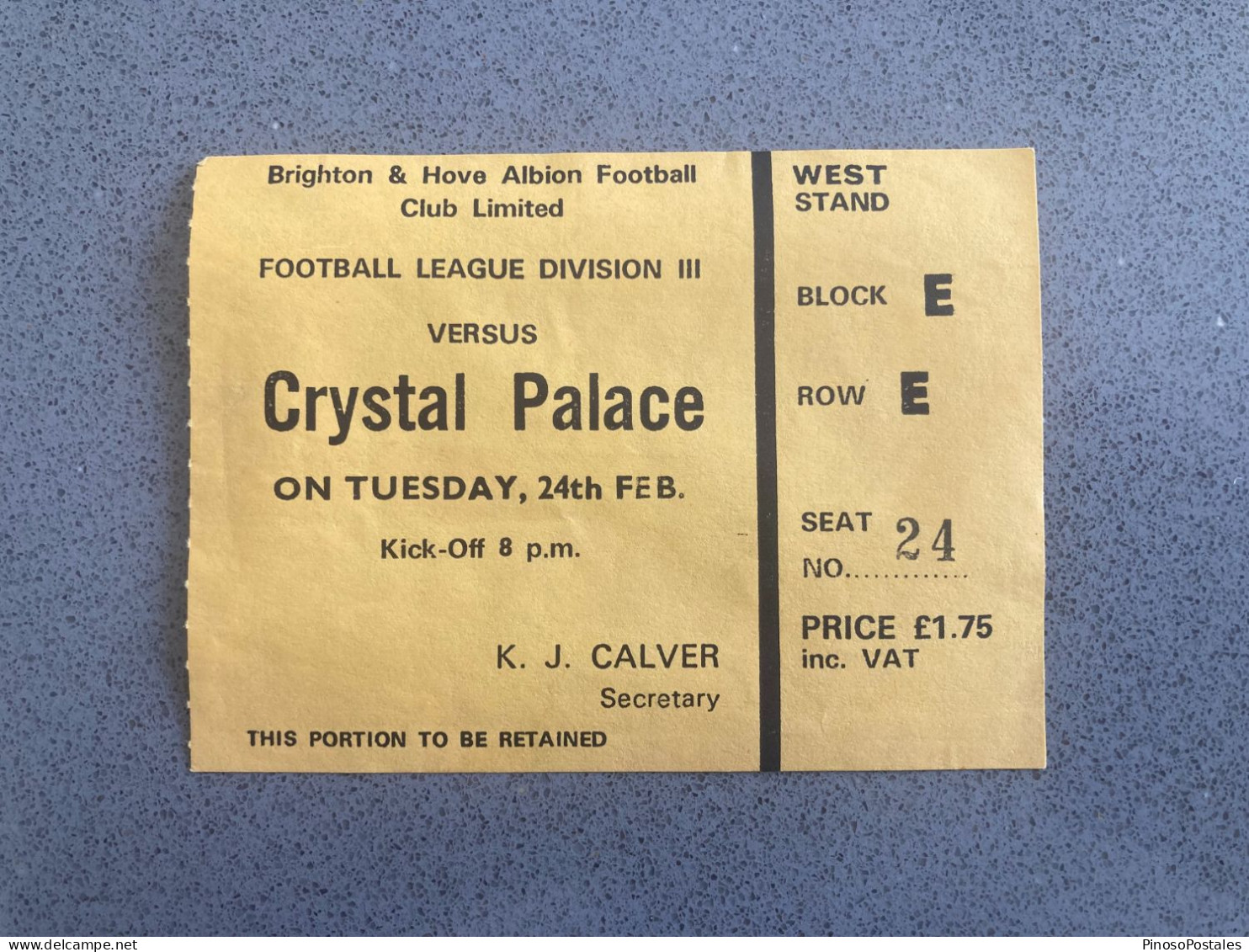 Brighton & Hove Albion V Crystal Palace 1975-76 Match Ticket - Tickets & Toegangskaarten