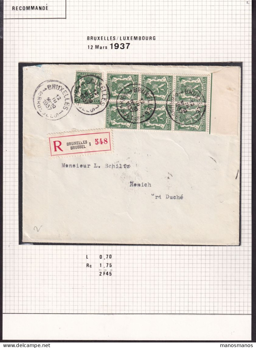 DDFF 907 -- Collection Petit Sceau De L' Etat - Enveloppe Reco BRUXELLES 1937 Vers Le Luxembourg - TARIF PREFERENTIEL - 1935-1949 Piccolo Sigillo Dello Stato