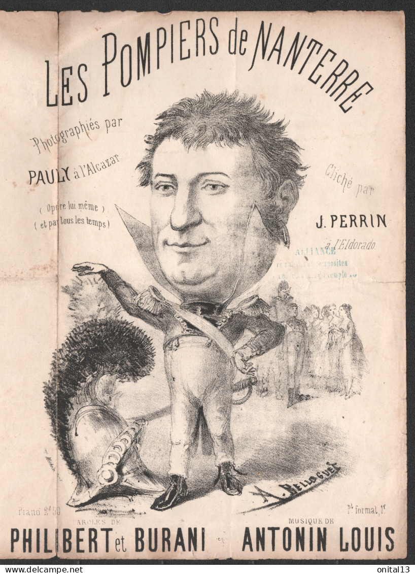 CHANSON PAROLES ET PARTITION / LES POMPIERS DE NANTERRE  / ILLUSTRATION ACHILLE BELLOGUET  E3 - Partitions Musicales Anciennes