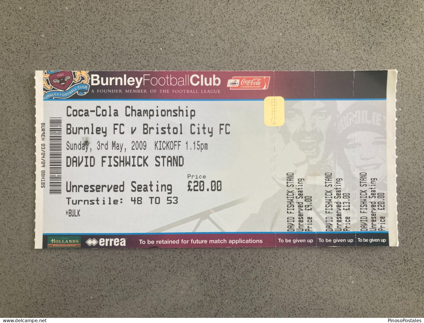 Burnley V Bristol City 2008-09 Match Ticket - Tickets & Toegangskaarten