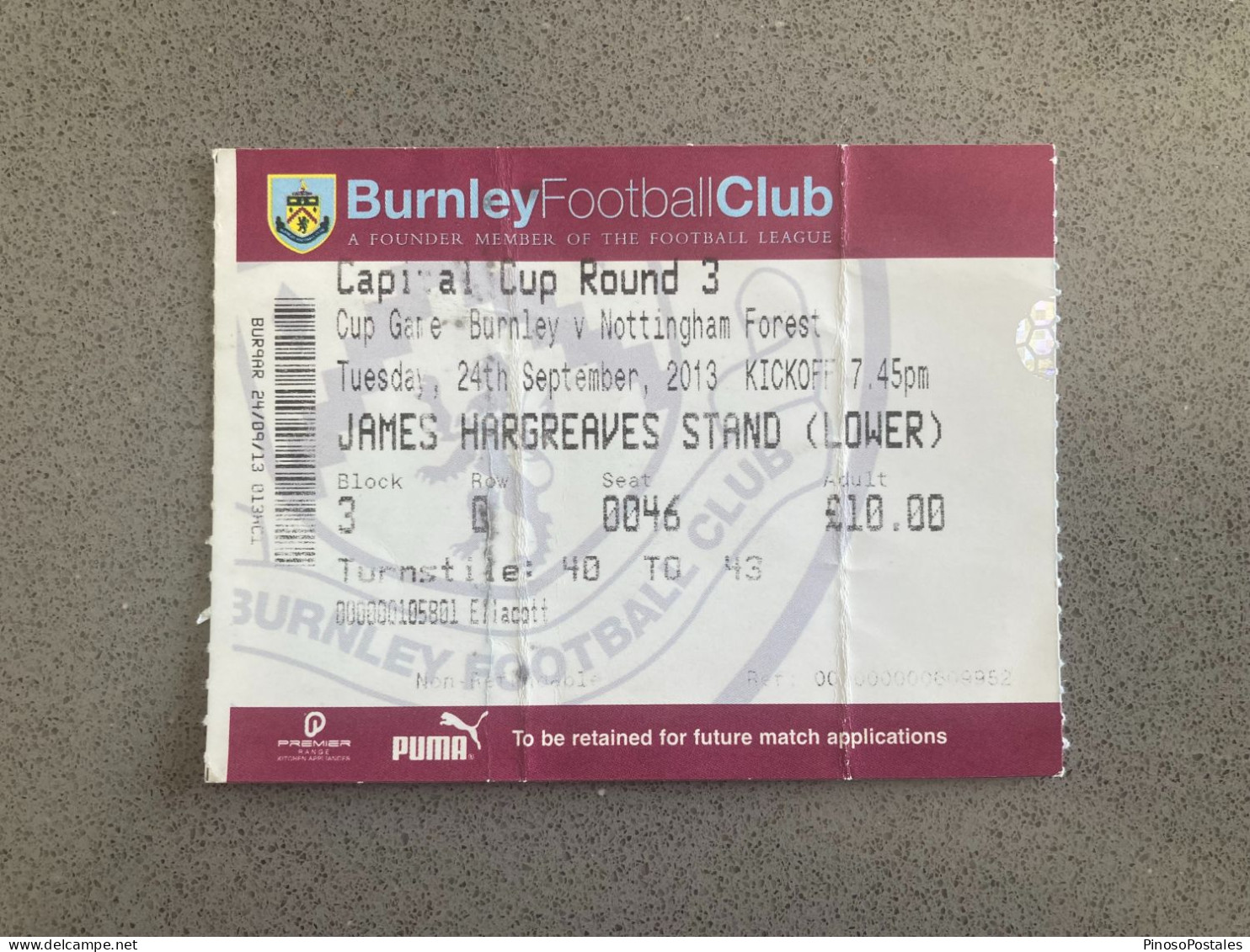 Burnley V Nottingham Forest 2013-14 Match Ticket - Tickets & Toegangskaarten