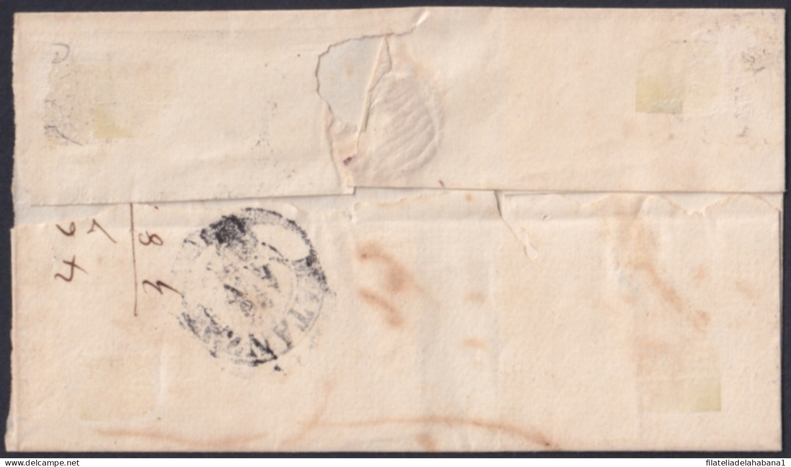 1857-H-372 CUBA 1857 ISABEL II 1/2r RAILROAD COVER HAVANA – MATANZAS SABANILLA 1859.  - Prefilatelia