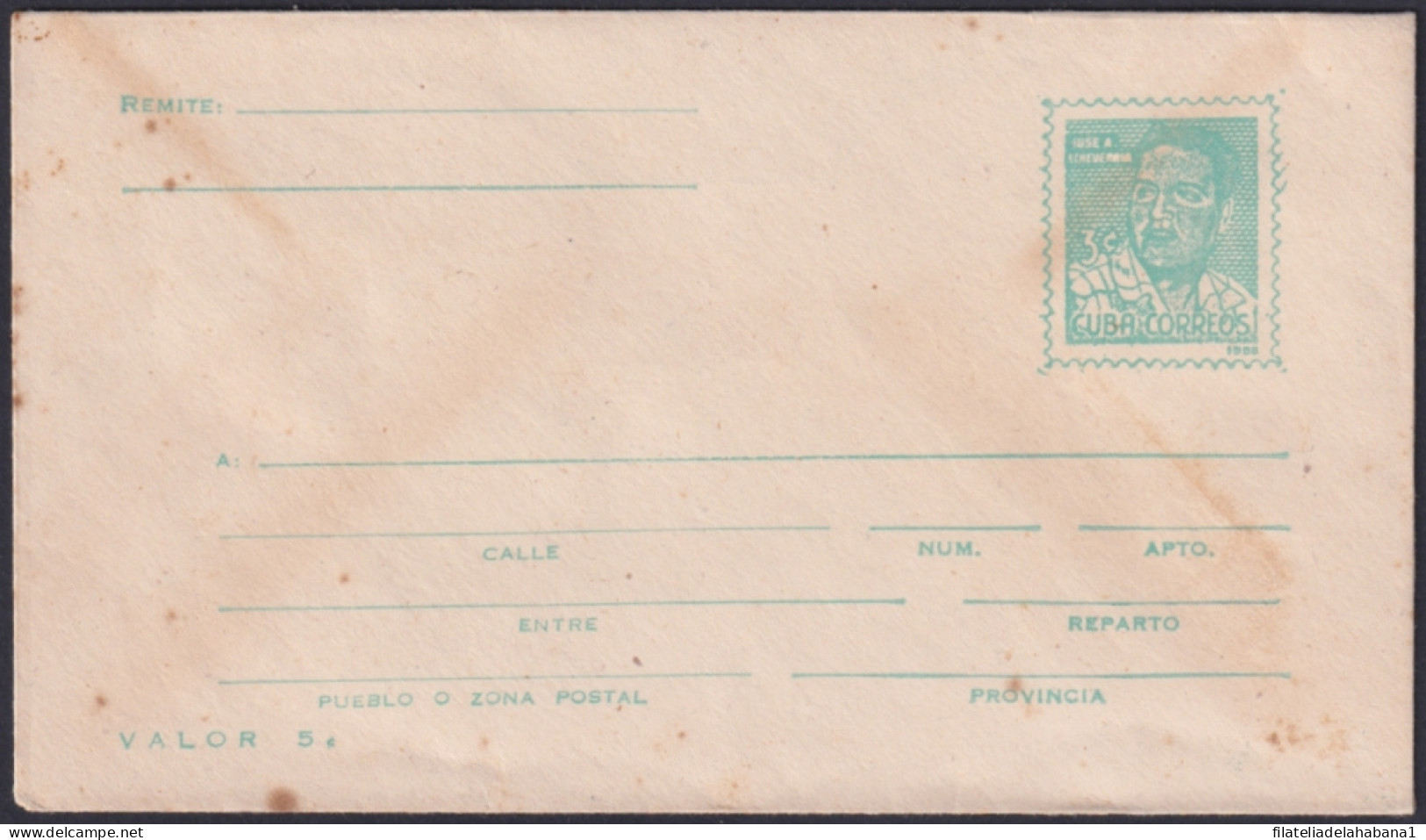 1968-EP-114 CUBA 1968 POSTAL ESTATIONERY JOSE A ECHEVARRIA UNUSED.  - Briefe U. Dokumente