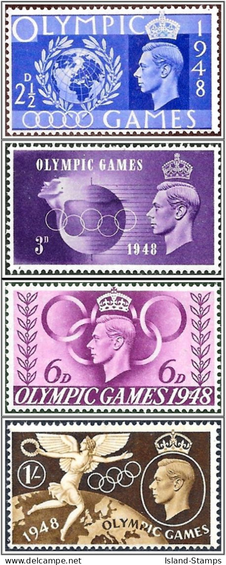 KGVI SG495-498 1948 Olympic Games Stamp Set Very Light Mounted Mint - Unused Stamps