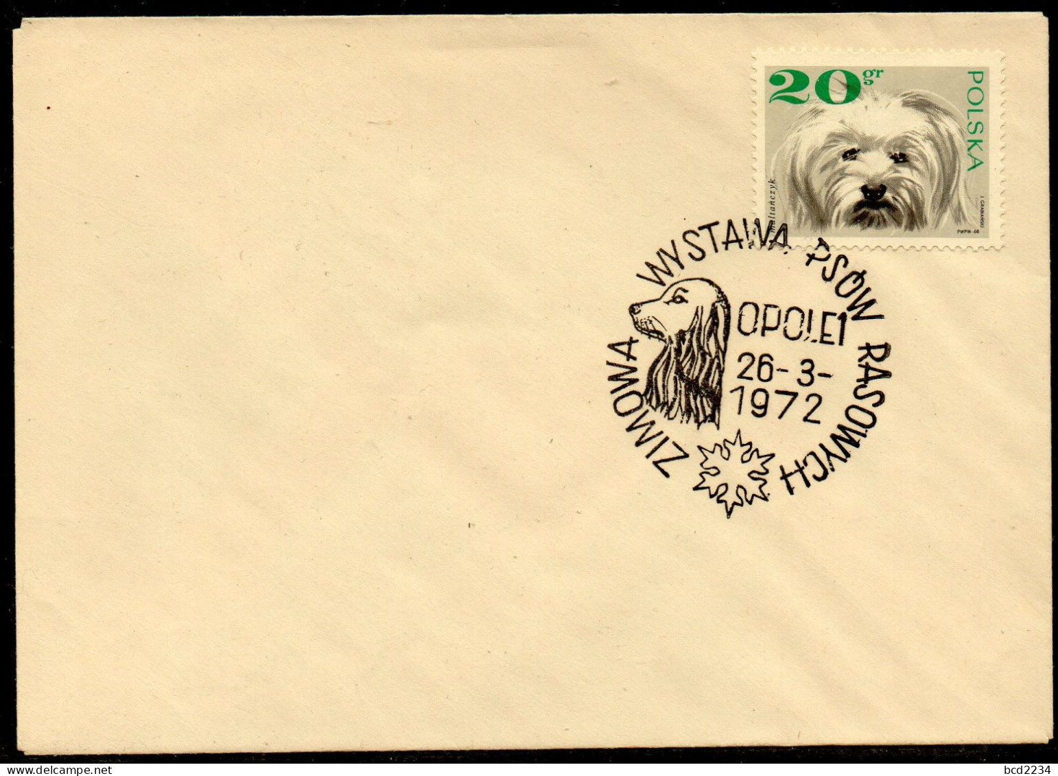 POLAND 1972 WINTER PEDIGREE DOG SHOW OPOLE SPECIAL CANCEL ON COVER DOGS SPANIEL POLISH - Honden