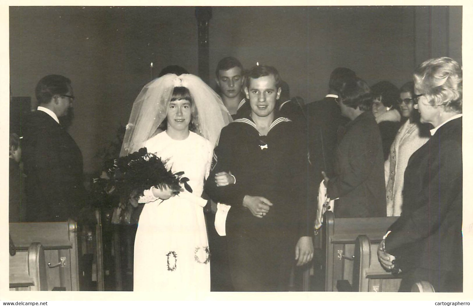 Family Social History Marriage Wedding Souvenir Photo Bride Groom Navy Suit Uniform - Marriages