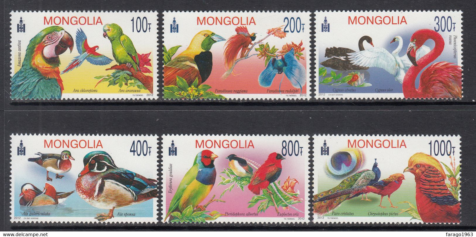 2012 Mongolia Birds Oiseaux Parrots Flamingos Ducks Complete Set Of 6 MNH - Mongolia