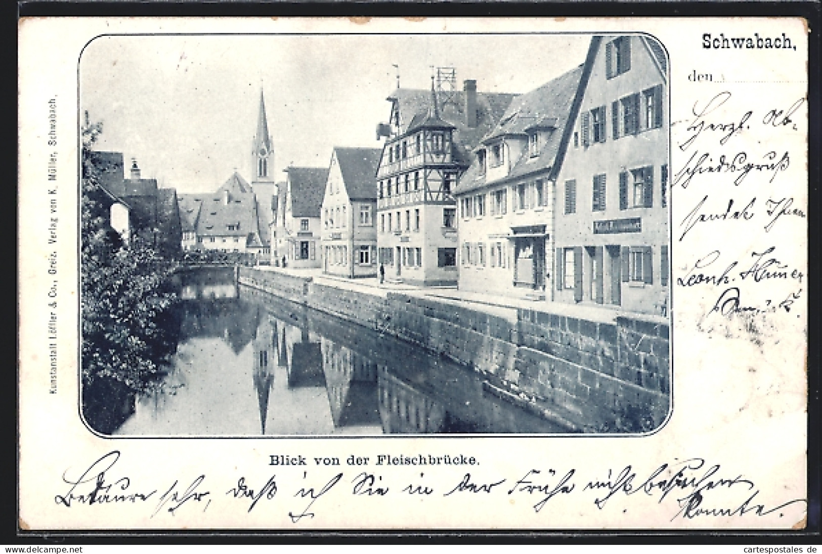 AK Schwabach, Blick Von Der Fleischbrücke Zur Kirche  - Schwabach