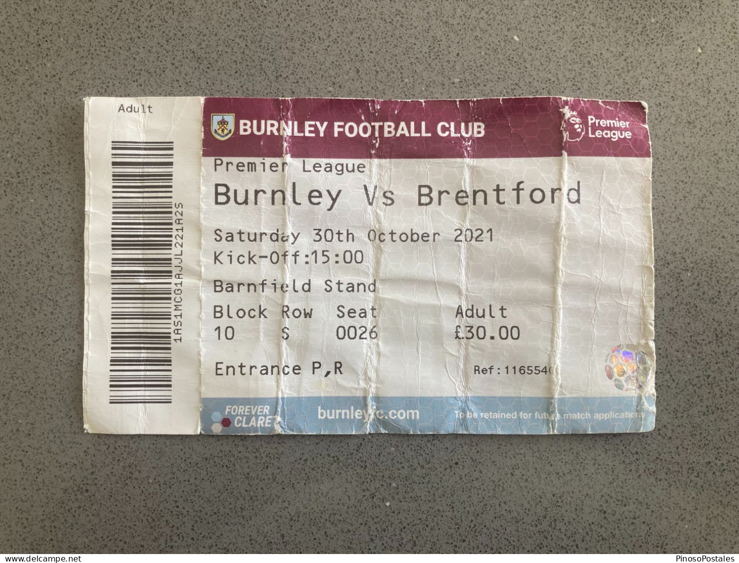 Burnley V Brentford 2021-22 Match Ticket - Tickets & Toegangskaarten