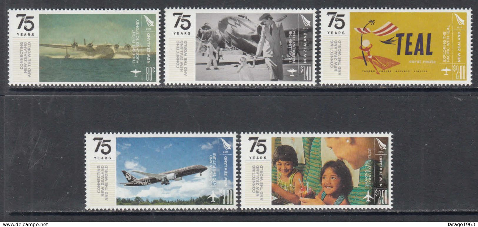 2015 New Zealand Air New Zealand Aviation Airplanes Complete Set Of 5  MNH @  BELOW FACE VALUE - Ungebraucht