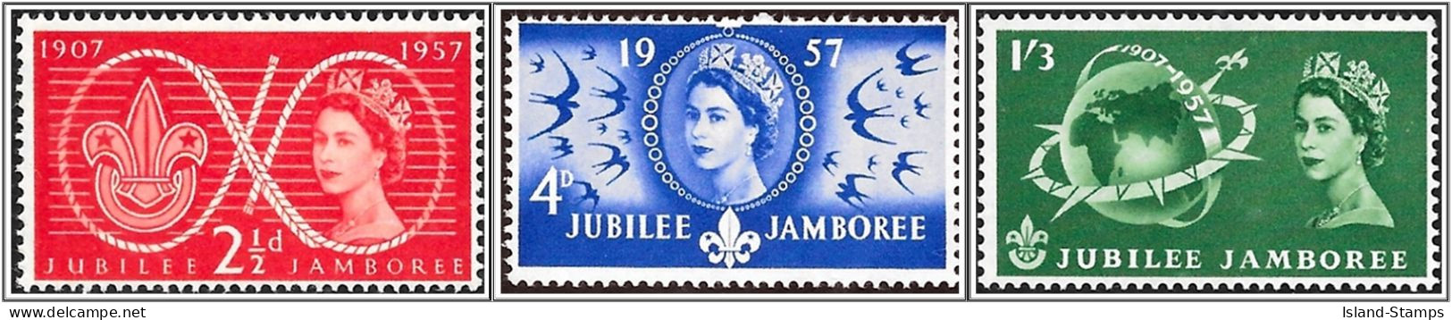 SG557-559 1957 World Scout Jubilee Jamboree Stamp Set Very Light Mounted Mint Hrd2a - Nuovi