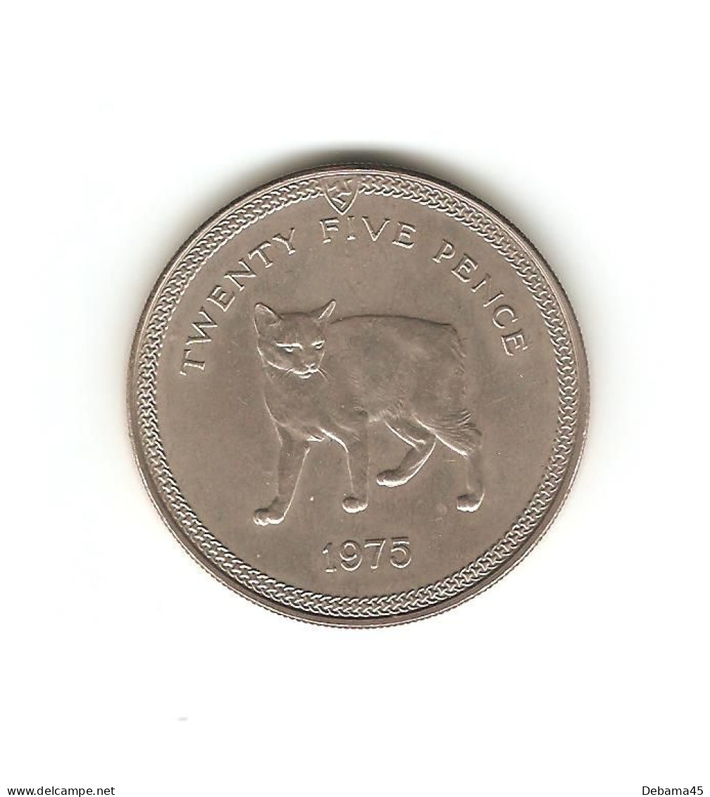 355/ ILE DE MAN : Elizabeth II : 25 Pence 1975 (copper-nickel - 29,39 Grammes) Chat De L'ile De Man - Isle Of Man