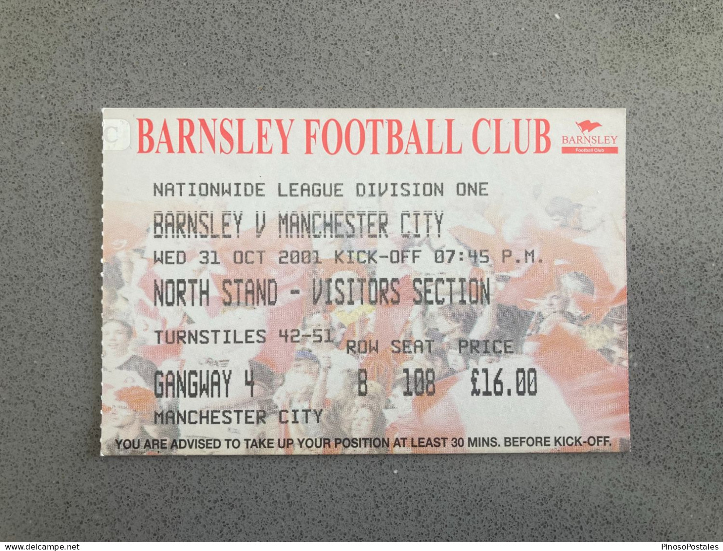 Barnsley V Manchester City 2001-02 Match Ticket - Tickets D'entrée