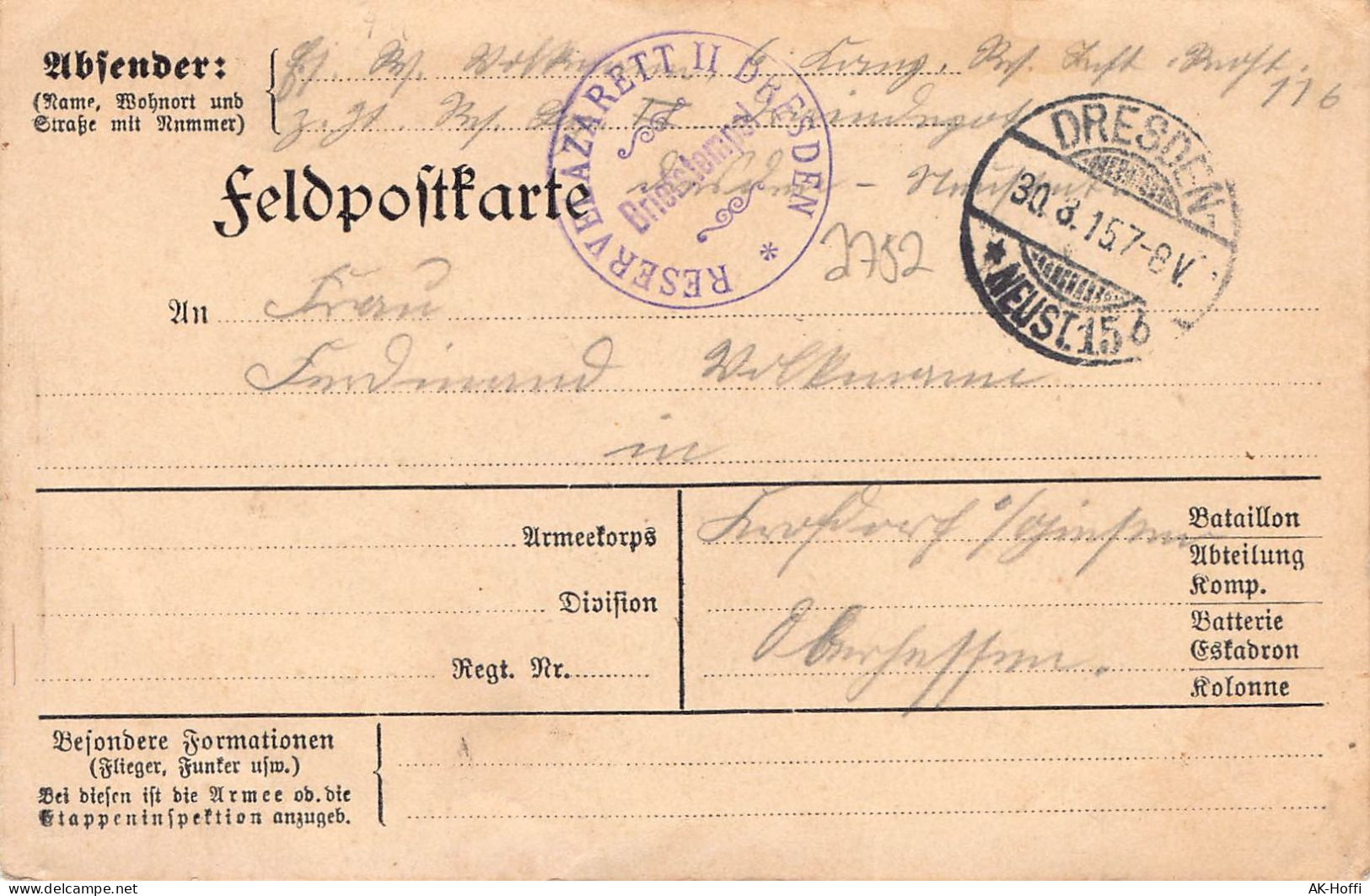 Feldpostkarte Gelaufen 1915 - Feldpost (postage Free)