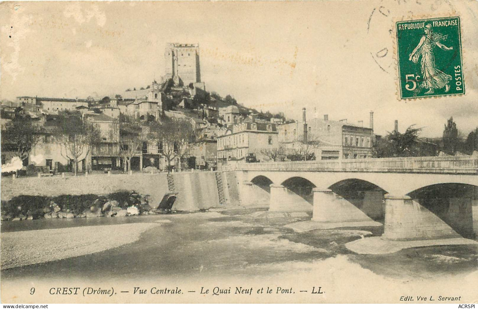 DROME CREST VUE CENTRALE LE QUAI NEUF ET LE PONT(scan Recto-verso) KEVREN0494 - Crest