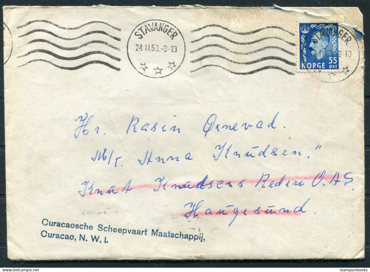 1953 Norway Stavanger Airmail Cover - Curacao Willemstad Via Haugesund Julpost Christmas - Briefe U. Dokumente