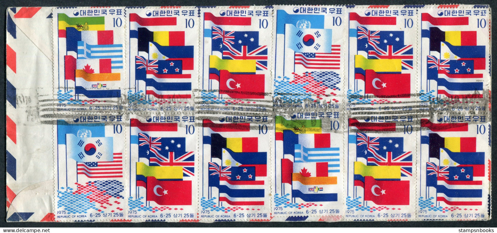 1975 Korea Seoul Flags (front & Back) Airmail Cover - Arnham Netherlands. Canada Turkey, United Nations, Belgium USA - Corea Del Sur