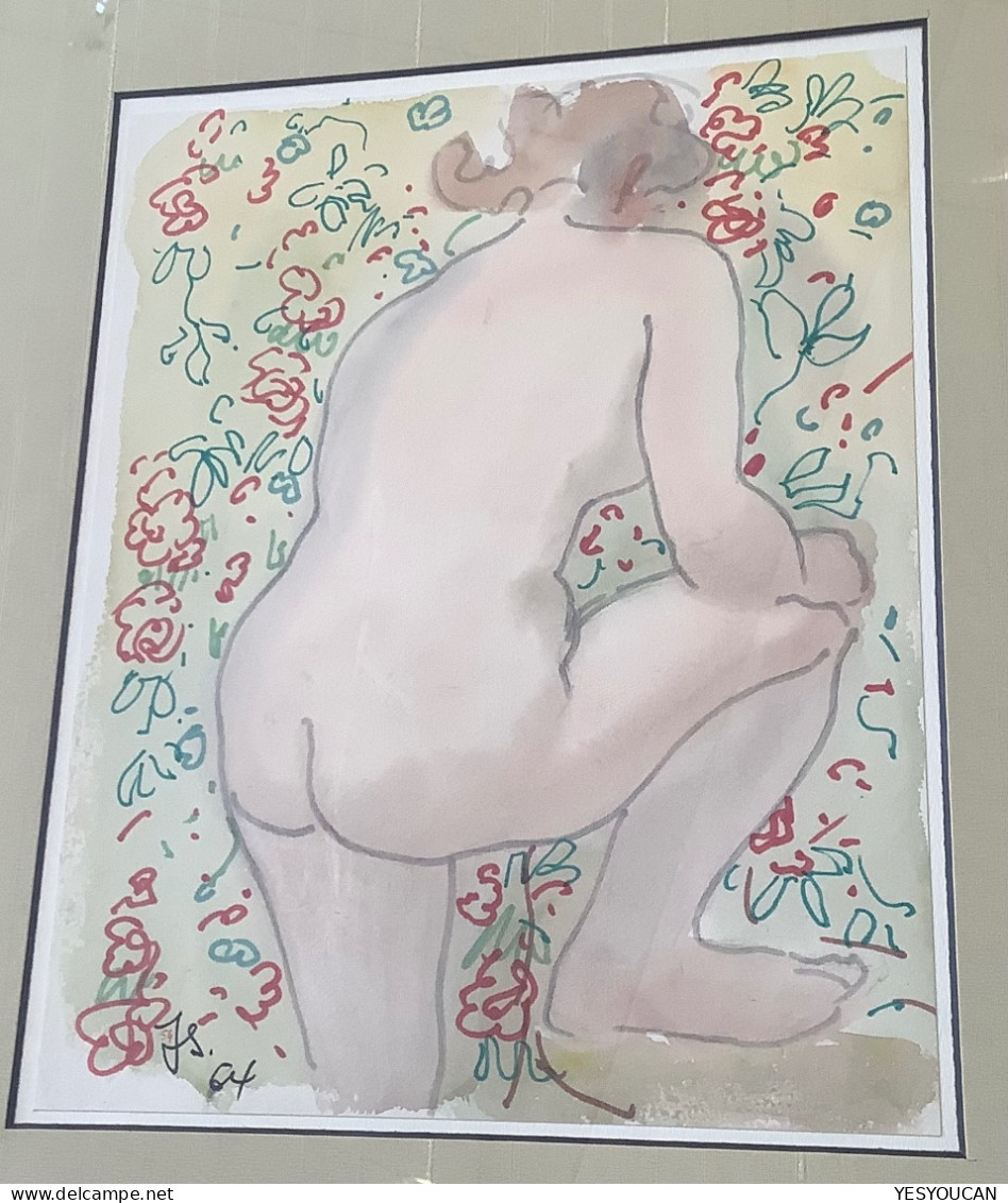 J.P.SCHÜPBACH (1906 Neuchatel-1992 Vevey) Aquarelle: Nu Femme Devant Tapiserie Fleurie (nue Art Suisse Schweizer Kunst) - Wasserfarben