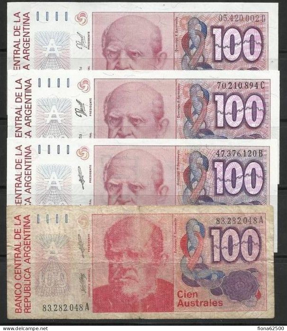 ARGENTINE . LOT DE QUATRE BILLETS DE 100 AUSTRALES . - Argentinië