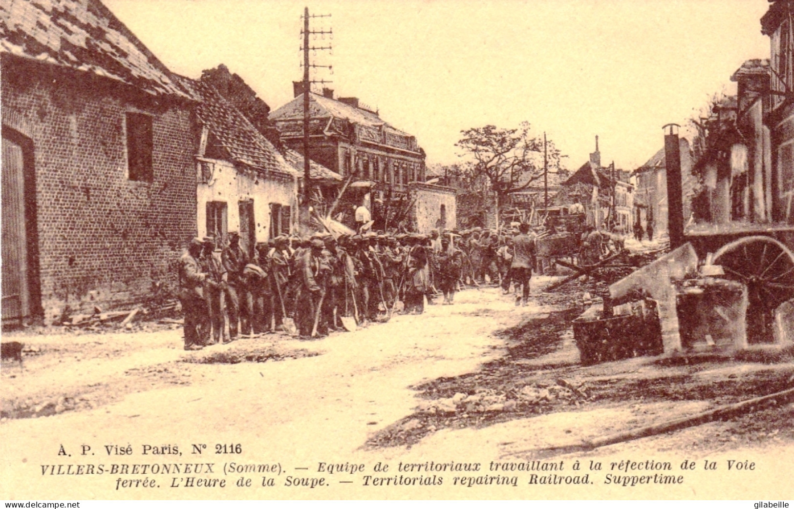 80 - Somme - VILLERS BRETONNEUX - Equipe De Territoriaux Travaillant A La Refection De La Voie Ferrée- Heure De La Soupe - Villers Bretonneux