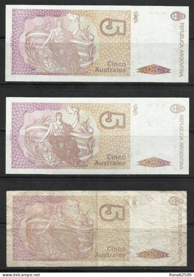 ARGENTINE . LOT DE TROIS BILLETS DE 5 AUSTRALES . - Argentinien