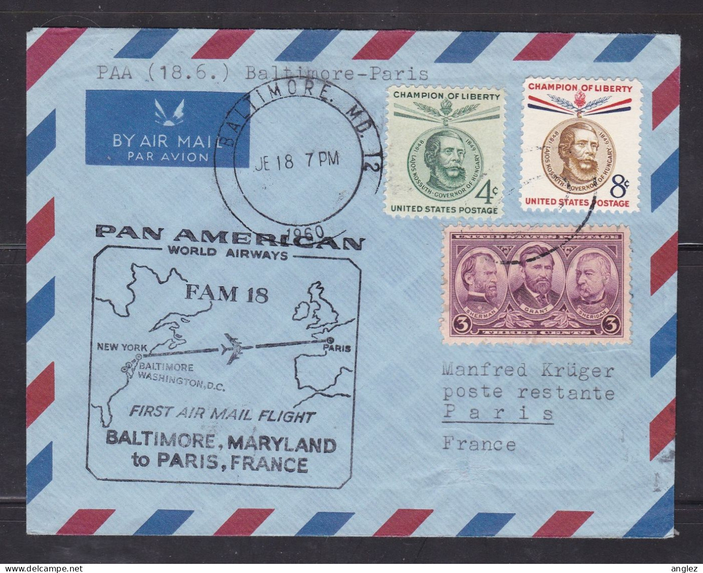 USA - Pan American First Airmail Flight Cover Baltimore To Paris France - Briefe U. Dokumente