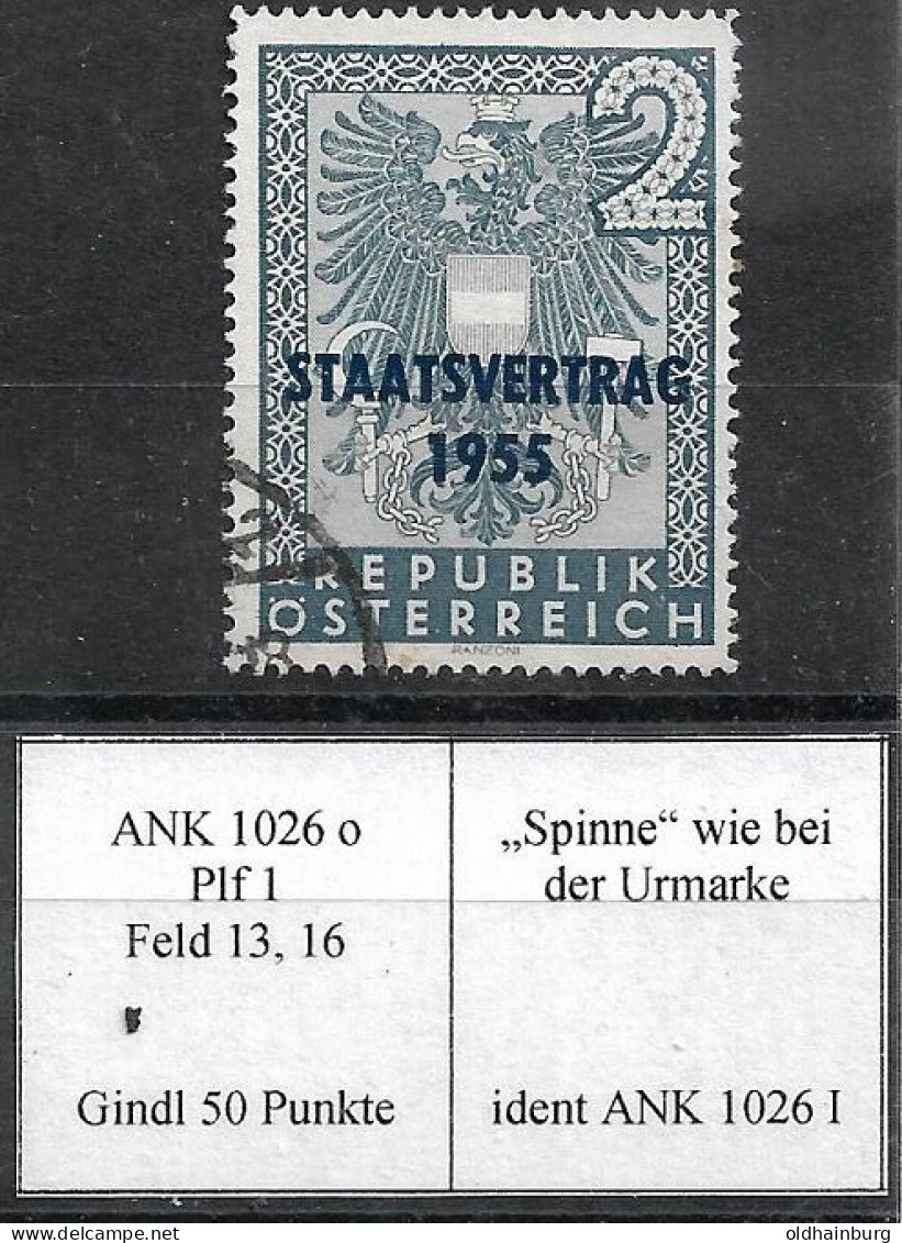 Österreich 1955: ANK 1026 I O, Staatsvertrag Spinne, Gindl 1, 20.- - Varietà & Curiosità