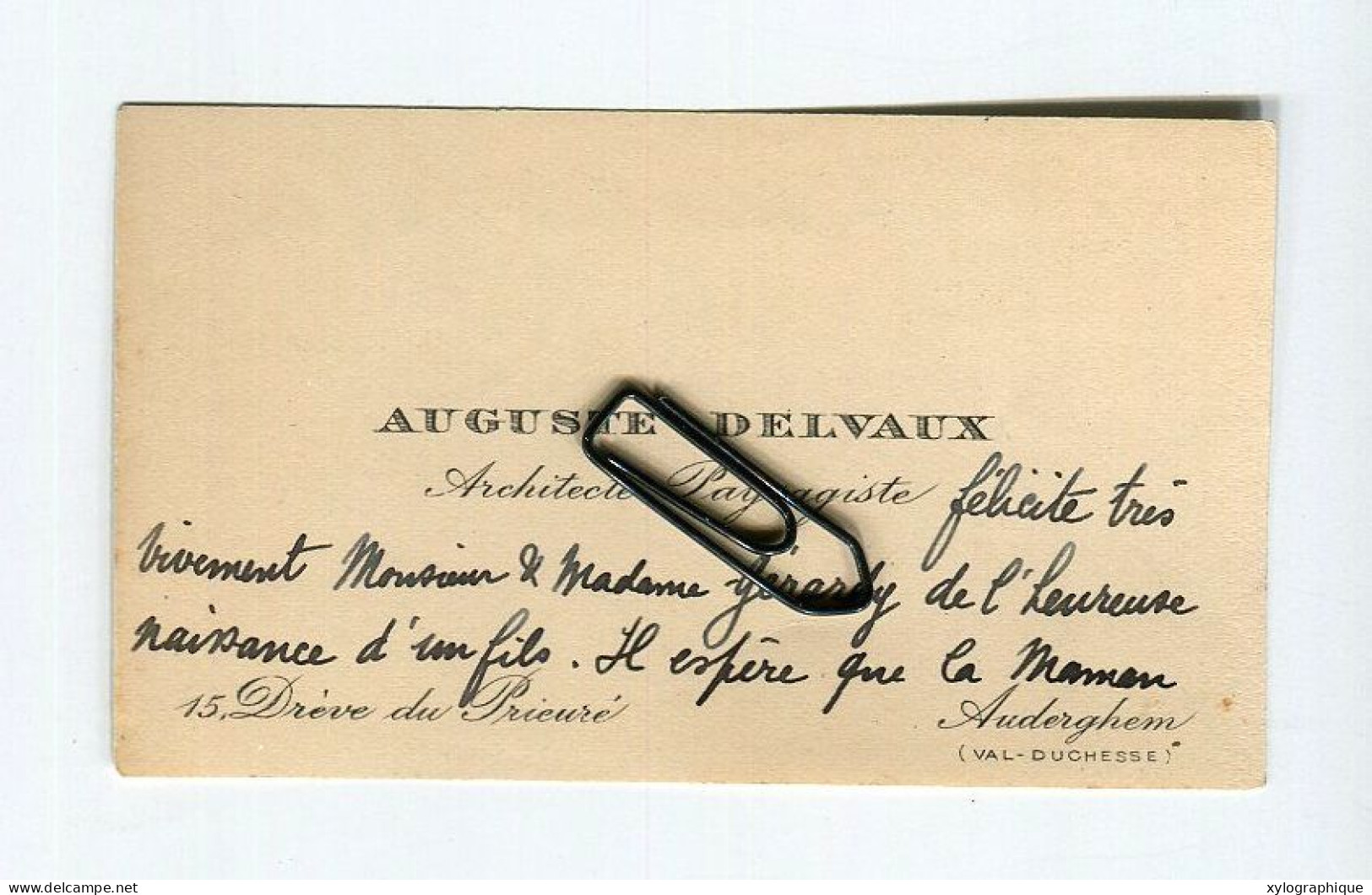 AUDERGHEM Drève Du Prieuré Val-Duchesse - Carte De Visite 1930 Auguste Delvaux Architecte, Pour Famille Gérardy Warland - Visiting Cards