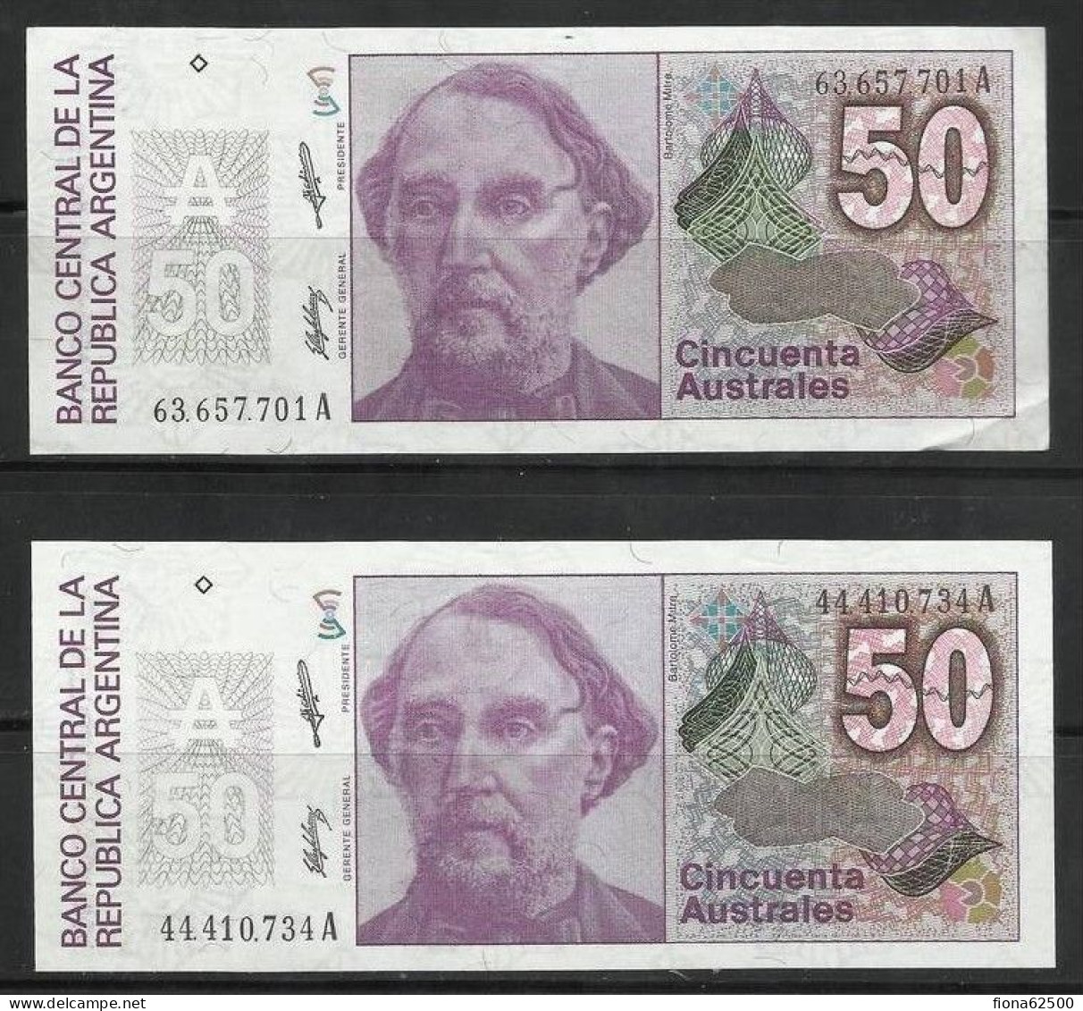 ARGENTINE . LOT DE DEUX BILLETS DE 50 AUSTRALES . - Argentine