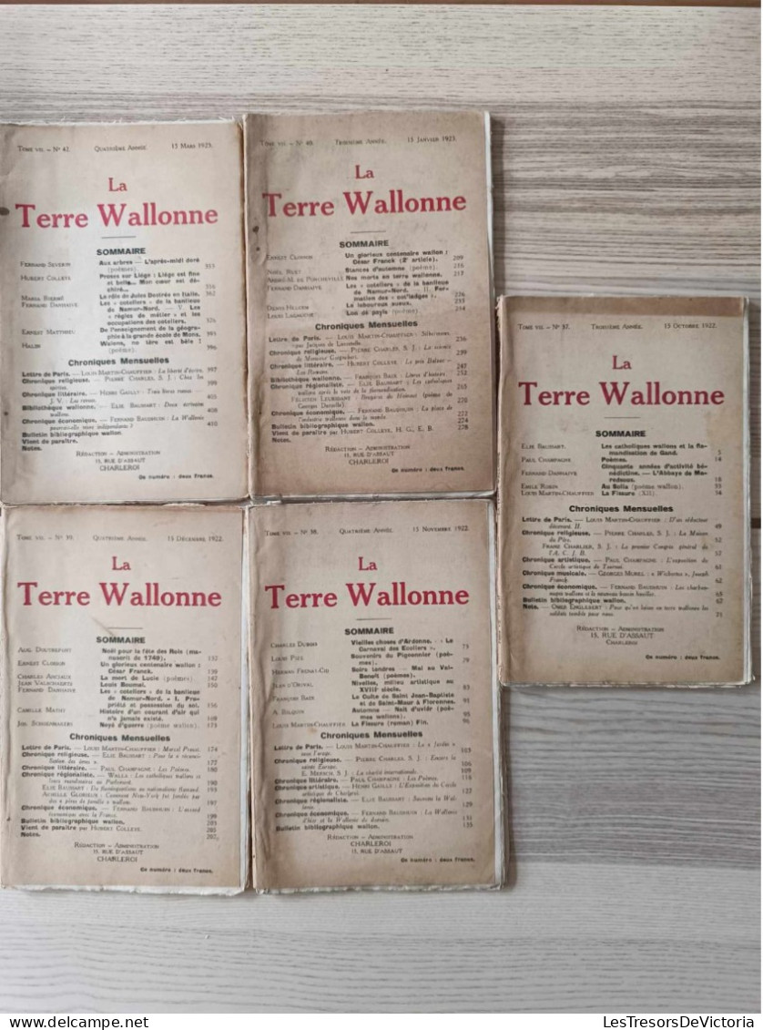 Lot De 5 Revues La Terre Wallonne - Tome VII N° 37,38,39,40,42 - 1923 - 1900 - 1949