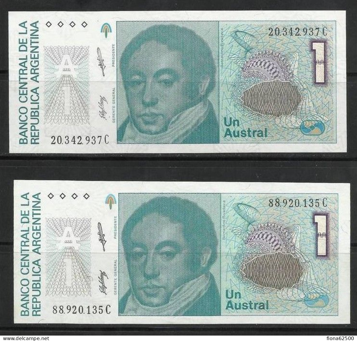 ARGENTINE . LOT DE DEUX BILLETS DE 1 AUSTRAL . - Argentina