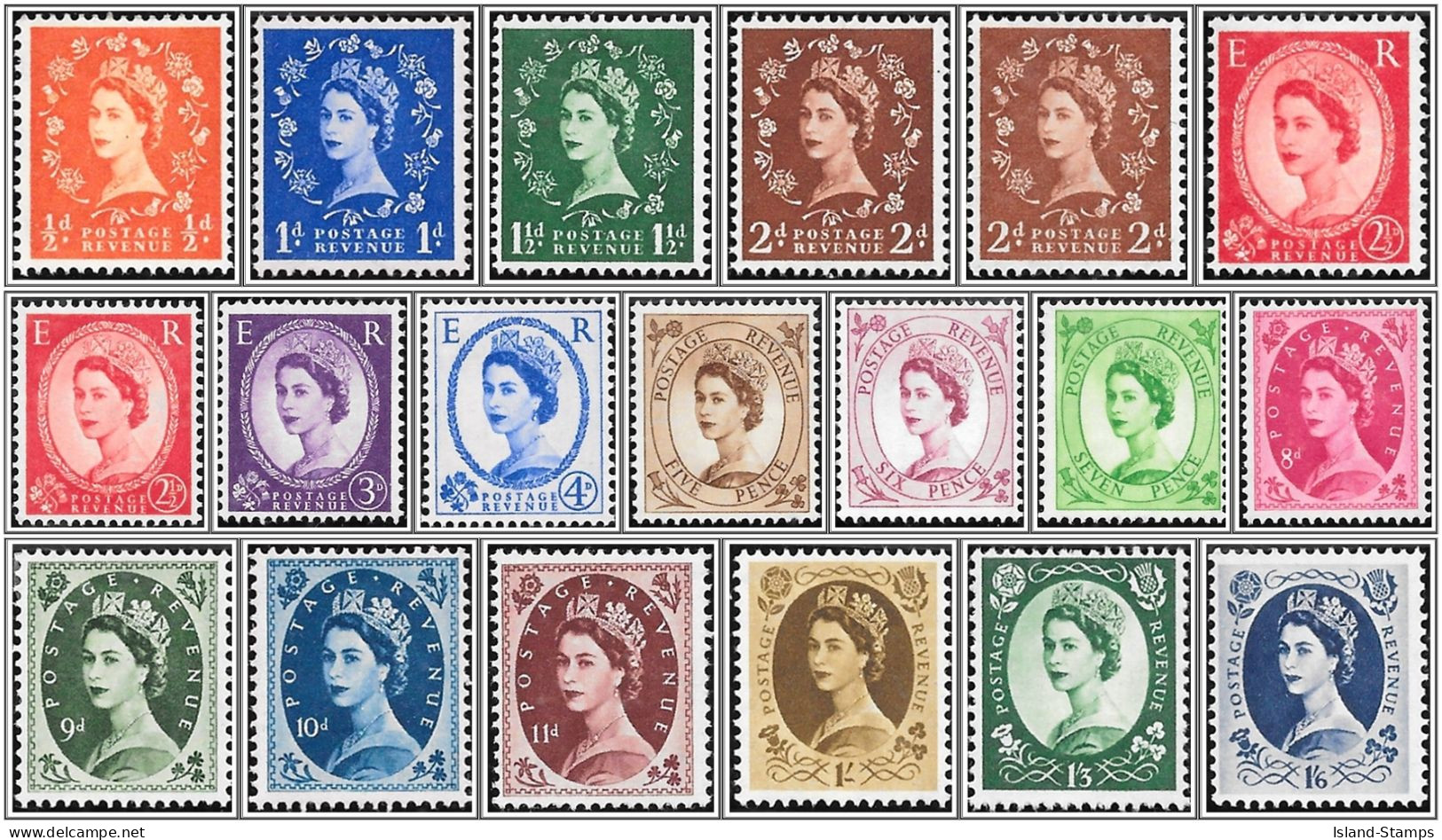 QEII 1955 Wildings Edwards Crown SG540 - SG556 + SG544b Set Of 19 Very Light Mounted Mint Hrd2a - Ongebruikt