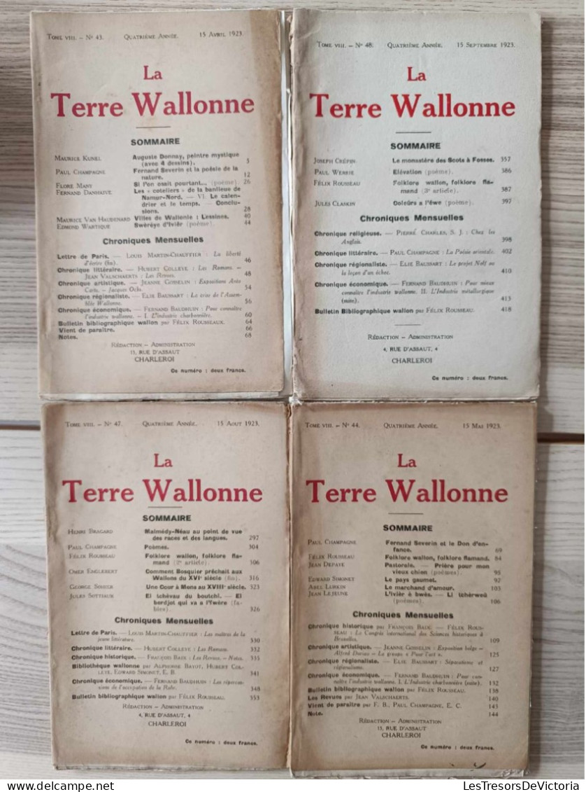 Lot De 4 Revues La Terre Wallonne  - Tome VIII N° 43,44,47,48 - 1923 - 1900 - 1949