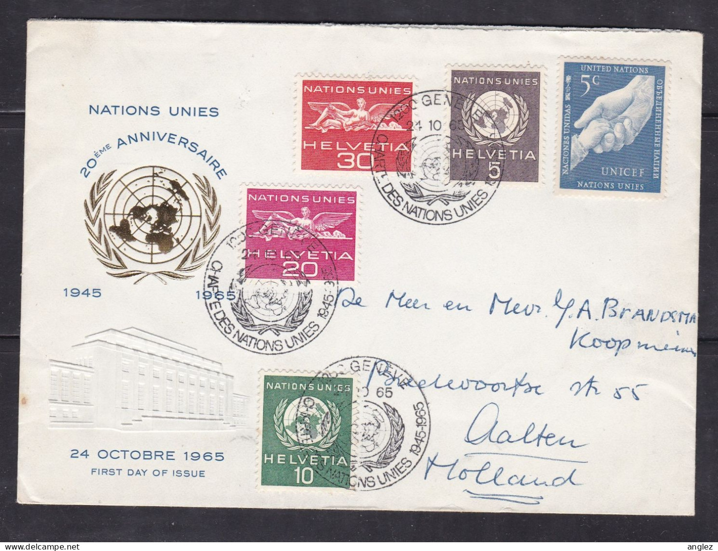 United Nations Geneva Office - 1965 20th Anniversary Cover - Multiple Franking - Cartas & Documentos