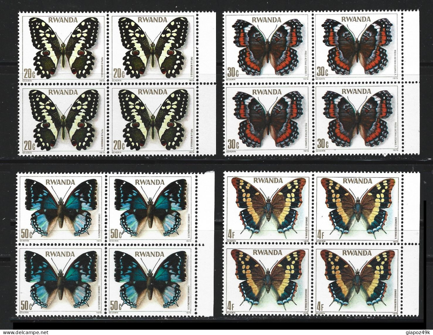 ● RWANDA 1978 RUANDA ֍ FARFALLE ● Butterflies ● Papillons ֍ Serie Completa In Quartina ● Cat ? € ● Lotto N. 2123 ● - Nuevos