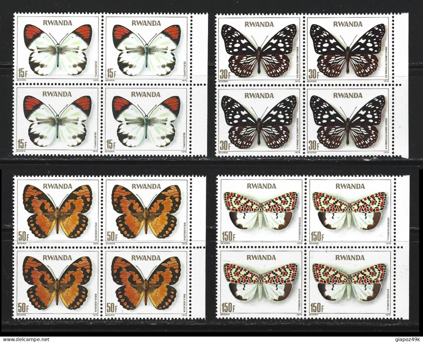● RWANDA 1978 RUANDA ֍ FARFALLE ● Butterflies ● Papillons ֍ Serie Completa In Quartina ● Cat ? € ● Lotto N. 2123 ● - Neufs