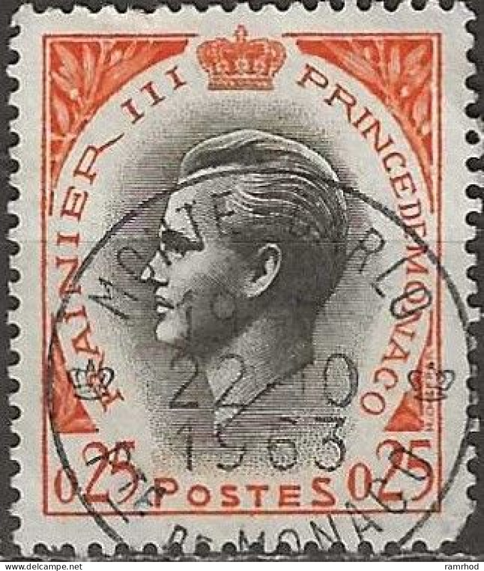 MONACO 1960 Prince Rainier III - 25c. - Blk And Orge FU - Usati