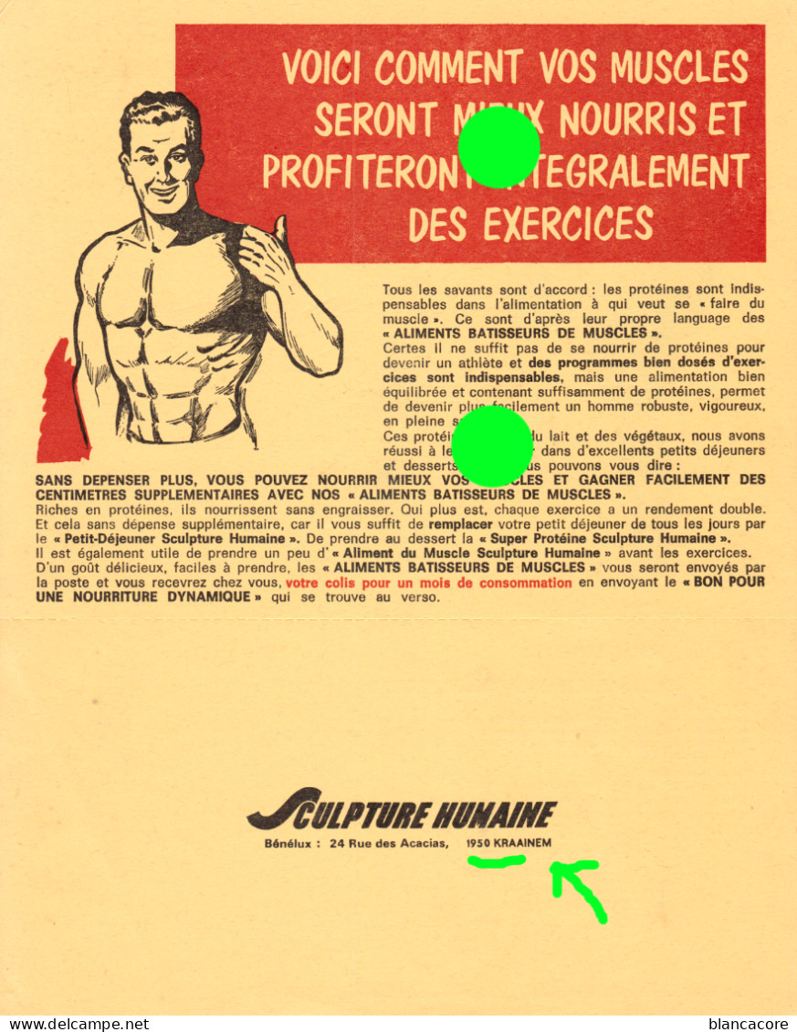 Kraainem Sculpture Humaine Culturisme Muscles Gymnastique Sport / Publicité Recto Verso Pour Alimentation Spécifique - Diplômes & Bulletins Scolaires