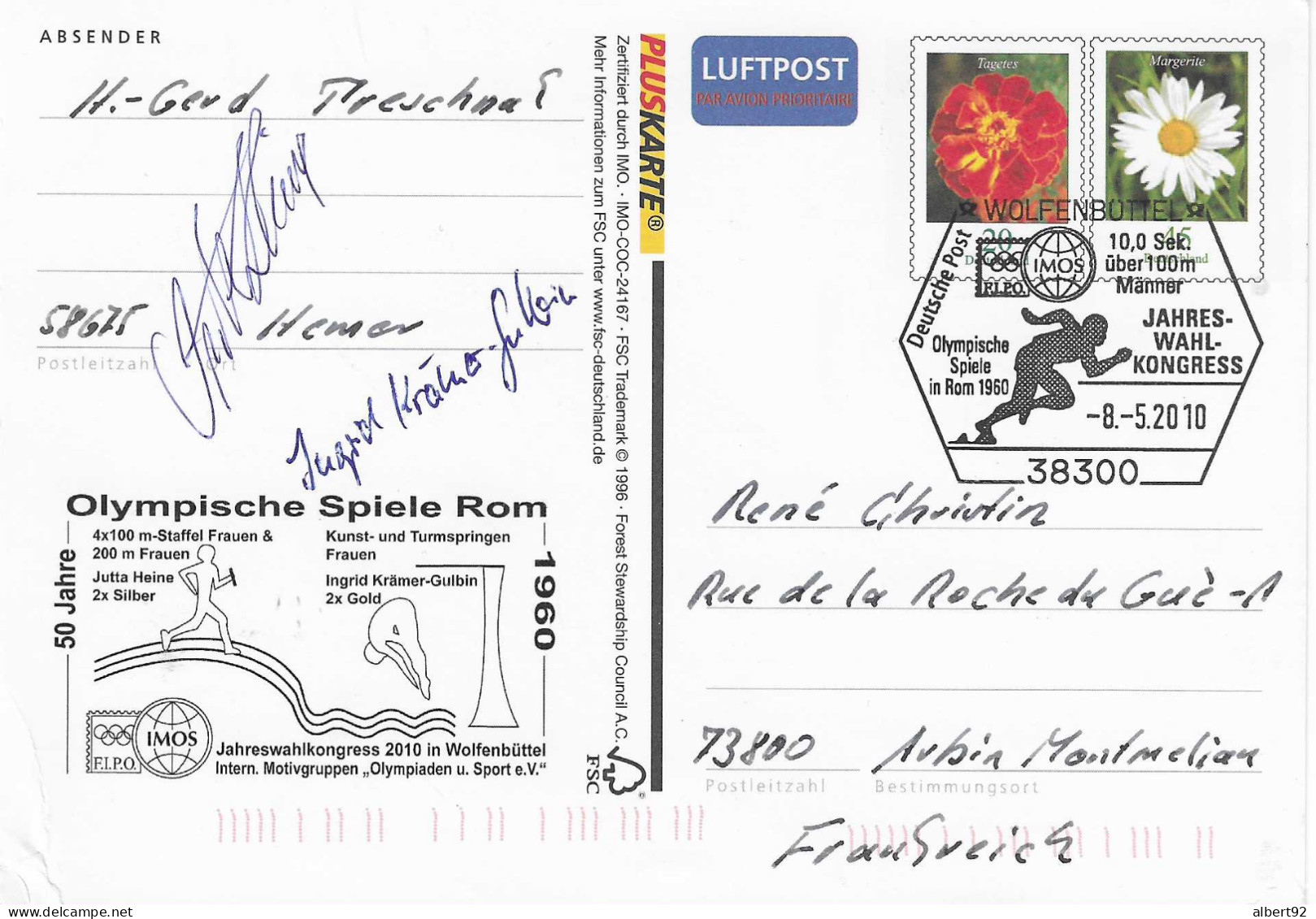 2010 Cinquantenaire Jeux Olympiques De Rome: Hommage à Ingrid Krämer 2 Médailles D'Or En Plongeon Natation + Autographe - Sommer 1960: Rom