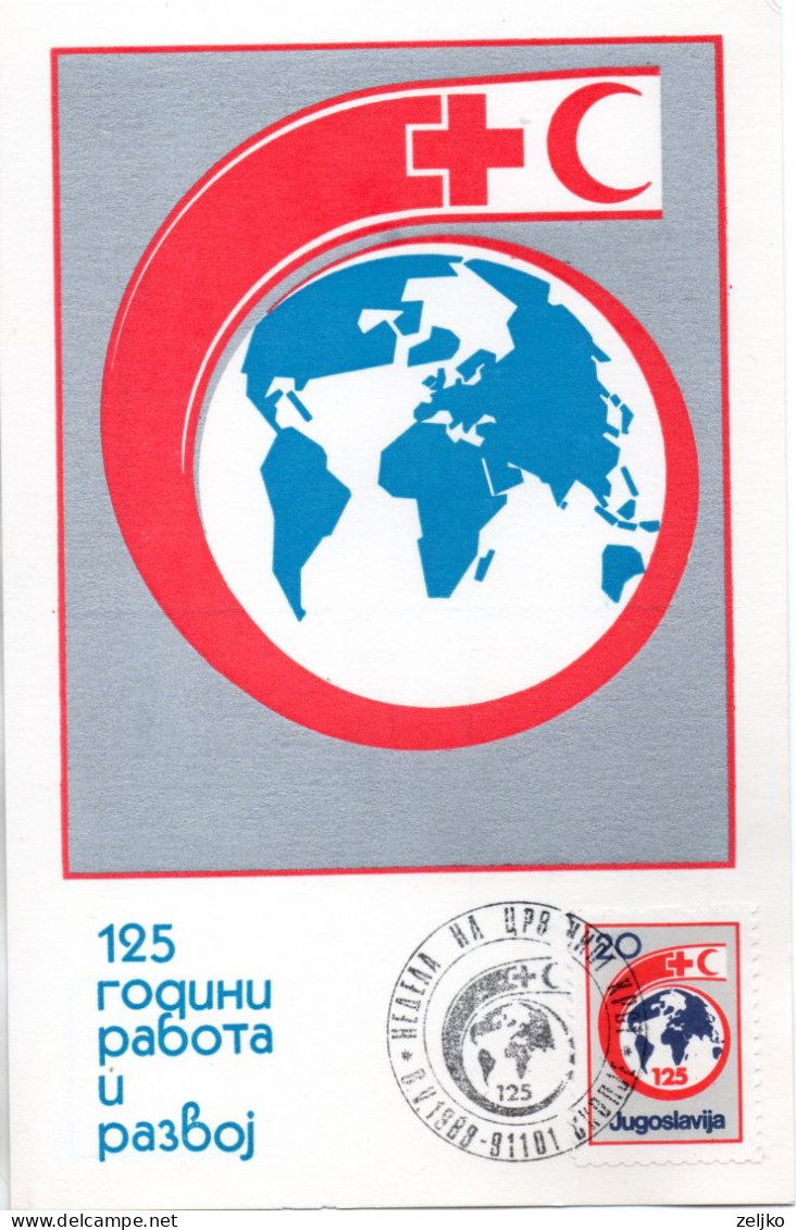 Yugoslavia, 125 Years Of Red Cross, MC, Face Value Of Stamp 20 - Storia Postale