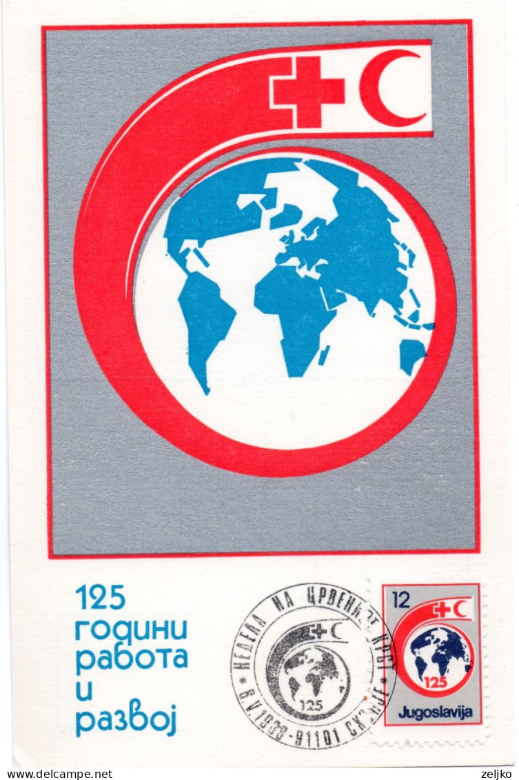 Yugoslavia, 125 Years Of Red Cross, MC, Face Value Of Stamp 12 - Lettres & Documents