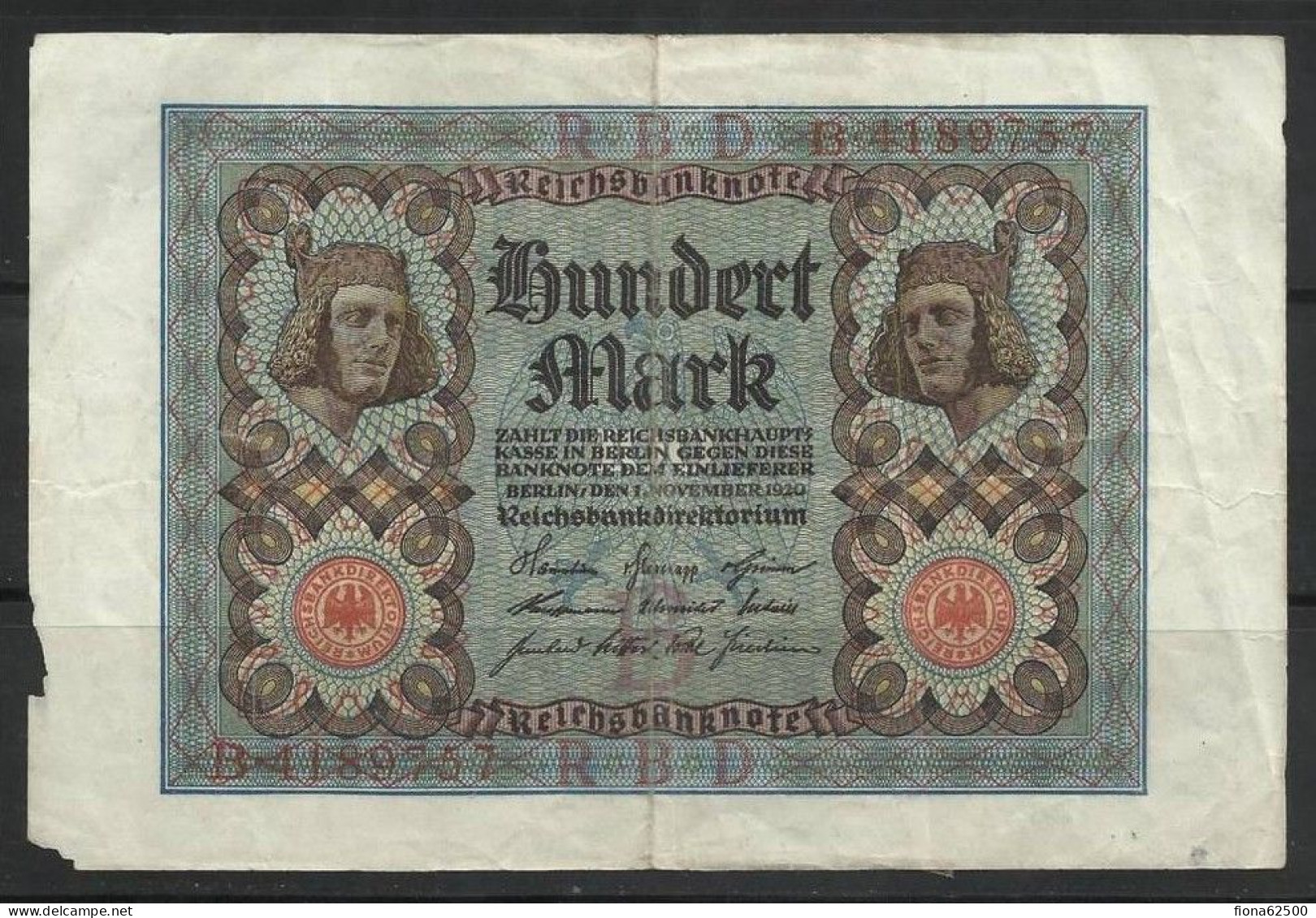 ALLEMAGNE . 100 MARK . 1920 . - 100 Mark