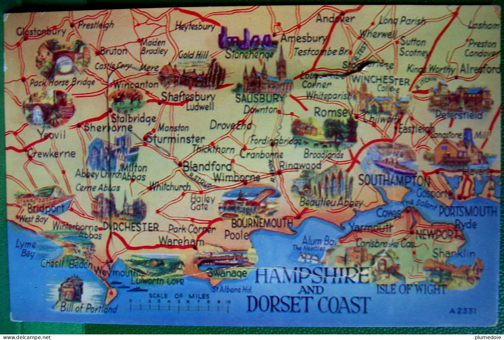 CPA à Système ANGLETERRE KENT MAP HAMPSHIRE & DORSET COAST BOURNEMOUTH  MECHANICAL MULTI VIEW  POSTCARD PULL OUT - Bournemouth (hasta 1972)