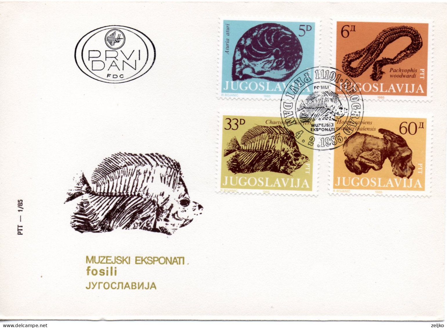 Yugoslavia 1985, FDC, Fosils, Michel 2092 - 2095 - Brieven En Documenten