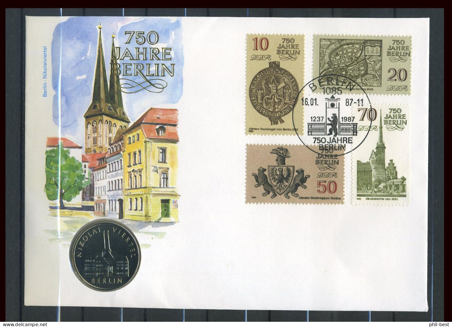 DDR 1987 Numisbrief 750 J. NIKOLAY VIERTEl, 5 Mark #M016 - Coin Envelopes