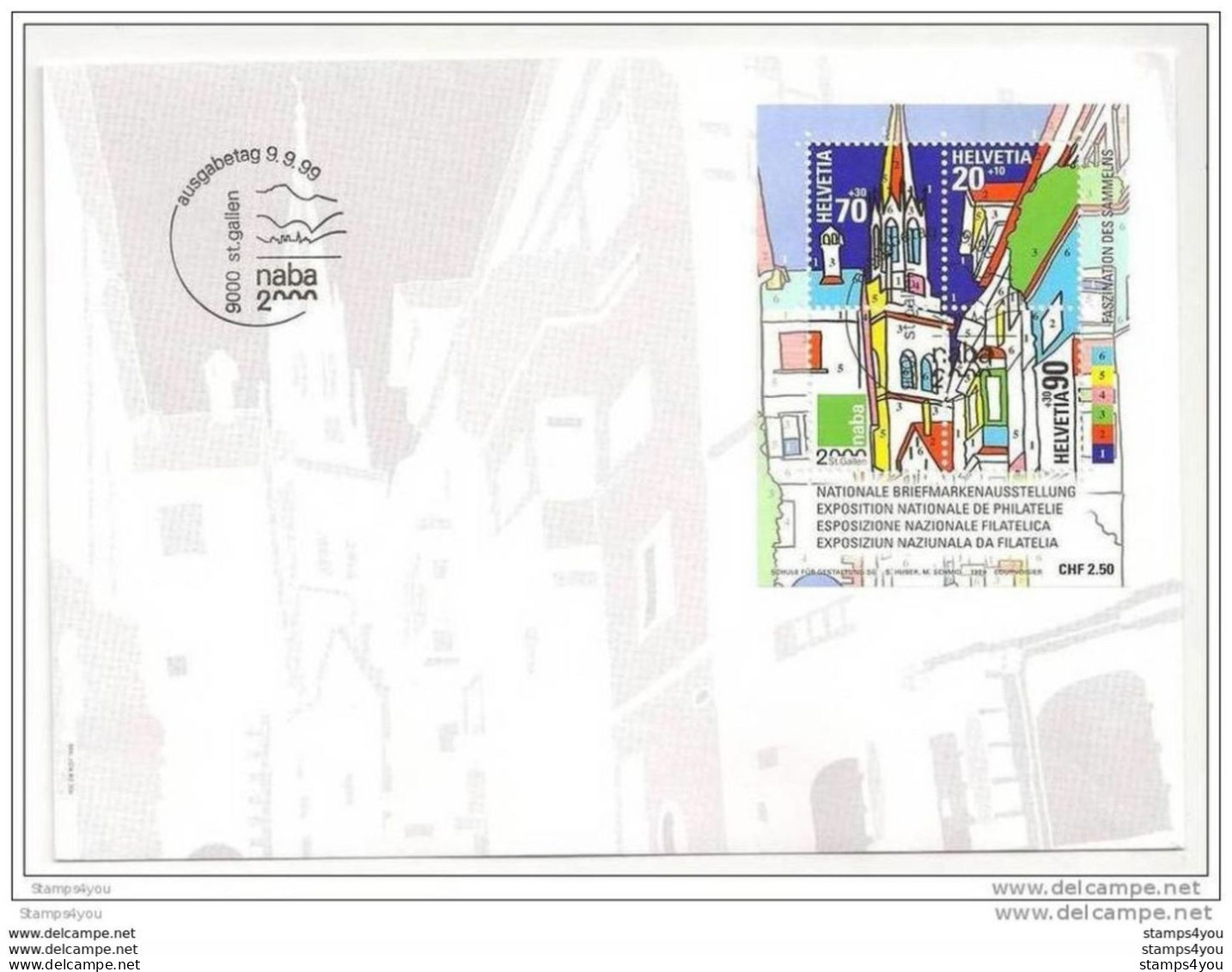 GG - 0211 - Enveloppe Suisse Avec Bloc Expor NABA 2000 St Gallen  9.9.99. - Filatelistische Tentoonstellingen