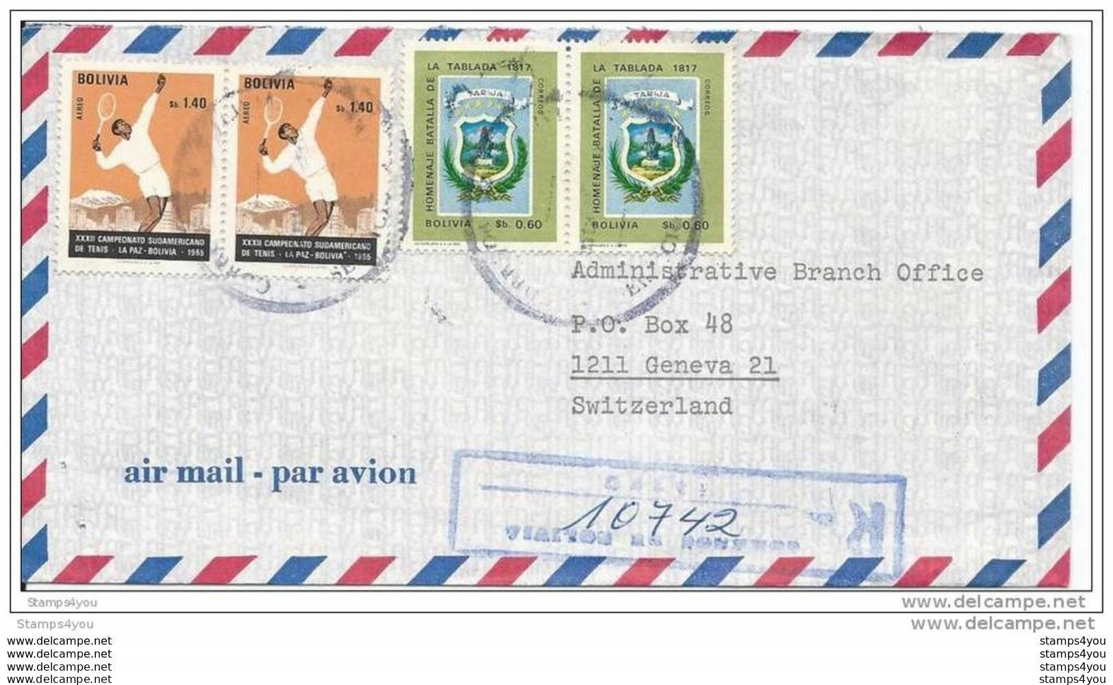 205 - 9 - Enveloppe Recommandée Envoyée De Bolivie En Suisse - 2 Timbres Tennis - Tenis